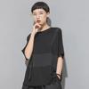Camiseta de Verano Oscura Patchwork para Mujer Europea y Americana - Cuello Redondo, Corte Holgado, Manga Corta Estilo Trendy
