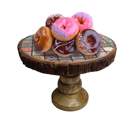 Wooden Cake Stand Rustic Round Cake Holder for Parties Decoration Bark Textured Pizza Cupcake Party with Serve Ware Platter