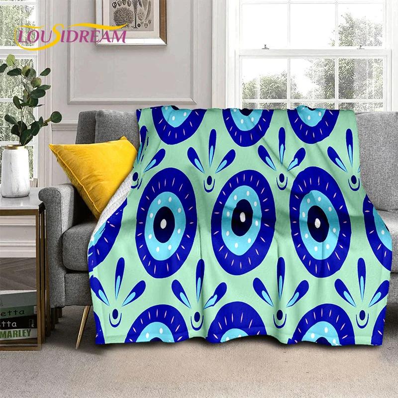 3D Boze Oog Turkije Blauw Nazar Oog van Horus Zachte Flanel Dekens, Plaid Comfortabele Deken voor Picknick Bedden Bank Slaapkamer