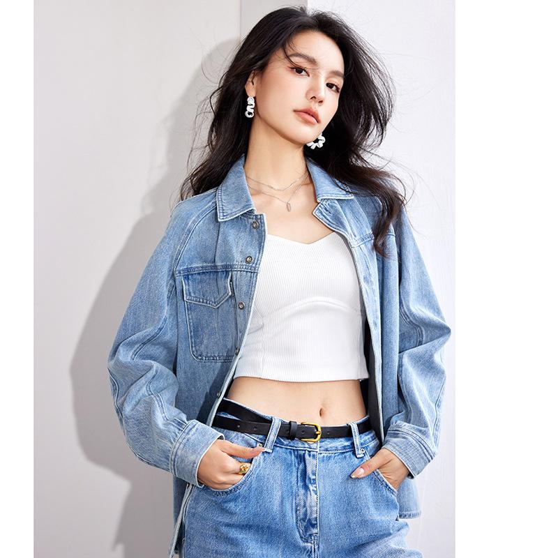 

В наличии Весенняя джинсовая рубашка в стиле ретро для женщин S джинсовый синий