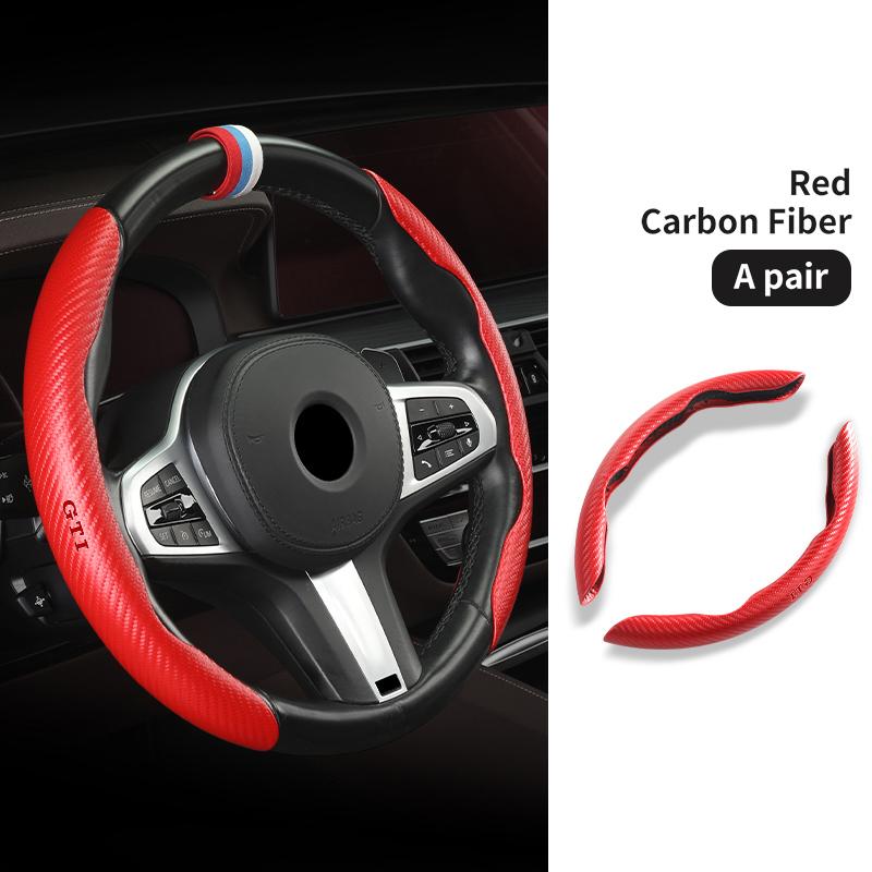 RSQ1 Valve Stems Caps For Volkswagen VW Carbon Fiber Steering Wheel Trim Non Slip Durable Split Wheel Protector Passat B5 B5.5 2000-