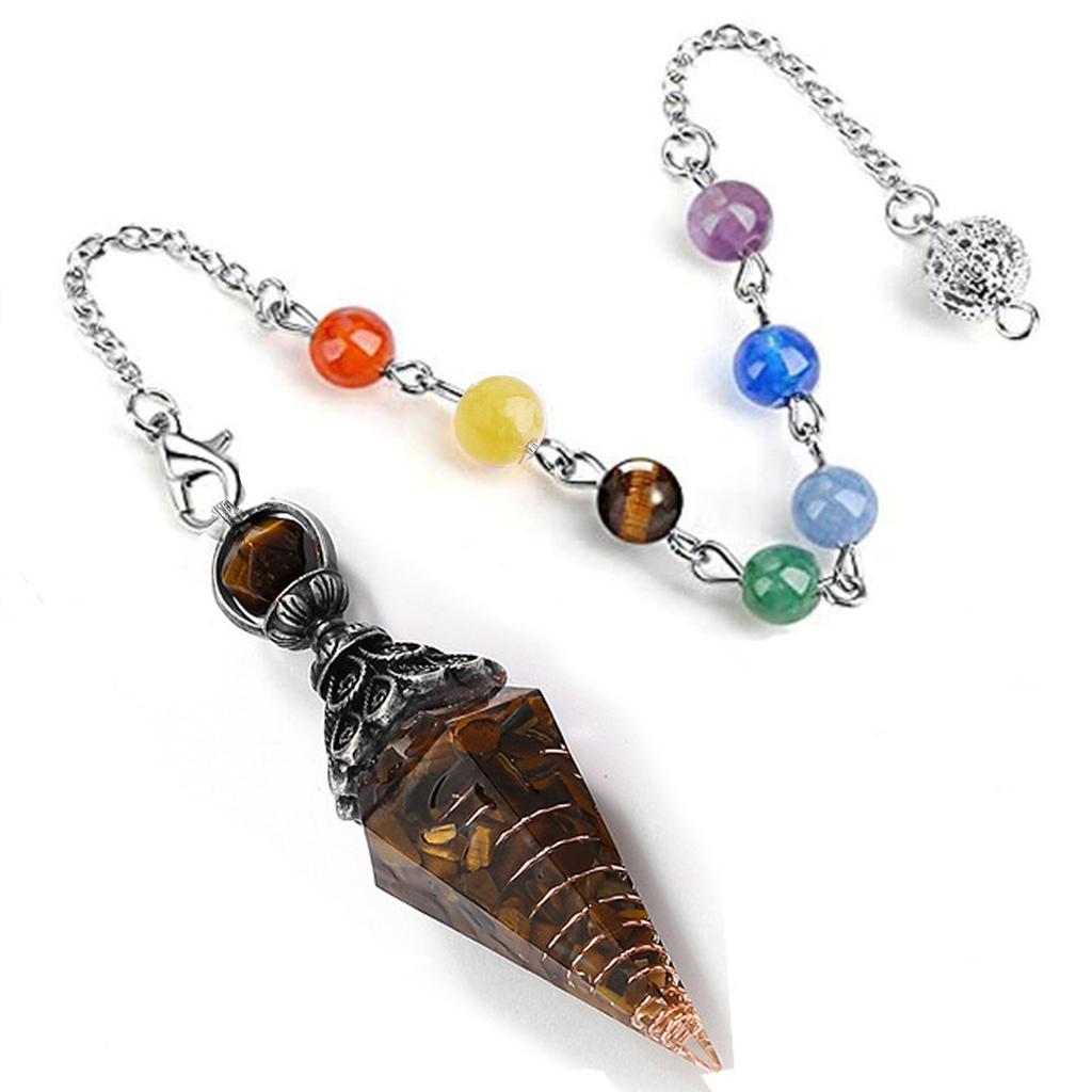 Healing Crystal Pendulums for Dowsing Divination Hexagonal Pointed Cone Resin Chip Reiki Wicca Spritual Chakra Energy Pendant with Chain