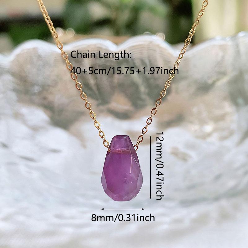 1pc Natural Stone Necklaces for Women Girls Cute Small Water Drop Pendant Stainless Steel Chain Choker Necklace Minimalist