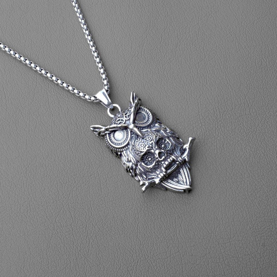 Collier Crâne de Hibou Style Sombre, Pendentif de Tenue Artistique Rétro de Niche, Un Cadeau pour Mon Petit Ami