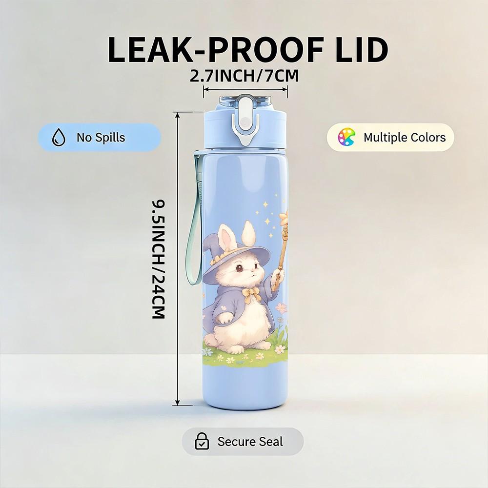 1PC Wizard Easter Bunny 750ml Color Plastic Sports Water Bottle Leakproof Flip Straw Lid Suitable for Sports Office Home Use