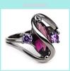 Purple Genuine Crystal Marquise Cut And Black Ring Titanium