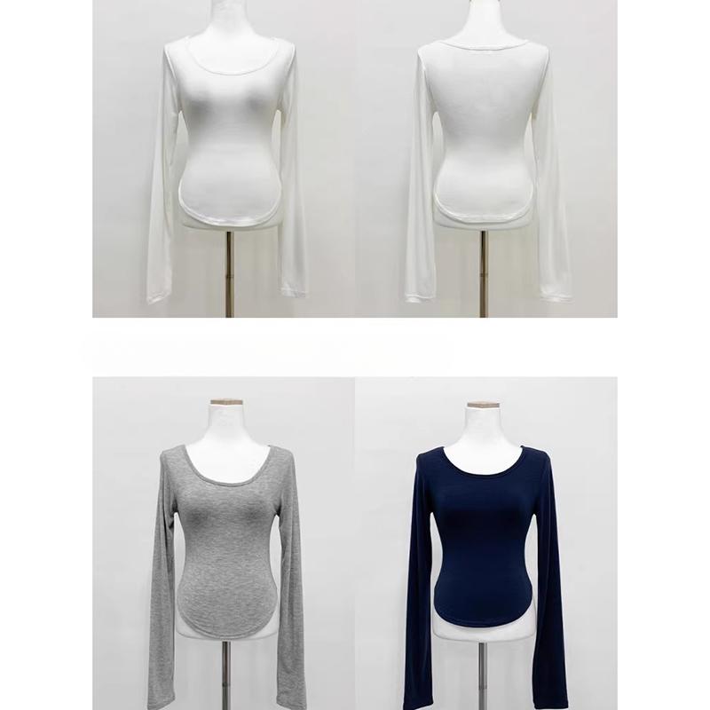 Fashion Long Sleeve Round Neck Casual T-shirt Women Elegant Spring and Winter Slim Fit Woman Tshirts Solid Base Thin Office Ladies Crop Tee Tops 26003