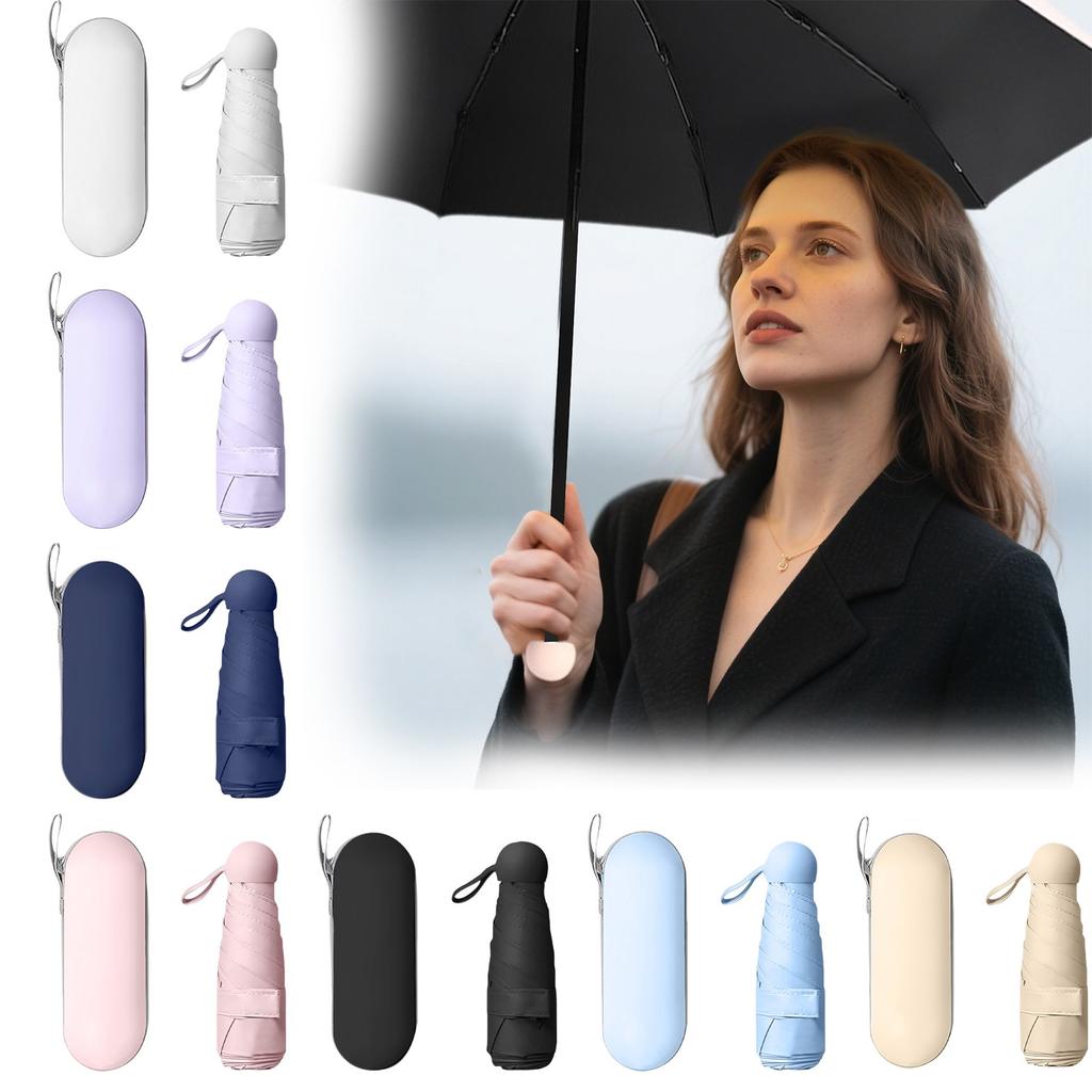 Portable 5 Fold Umbrella, Sunny And Rainy  Umbrella, Sun Umbrella, Black Plastic Folding Capsule Umbrella