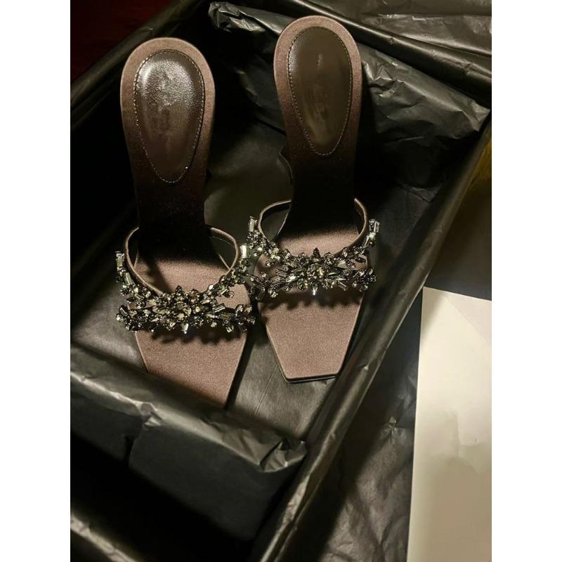 New Summer Women's High Heel Sandals Cross Rhinestone Square Head Open Toe Sandals Silk Sexy Stiletto High Heels Mules