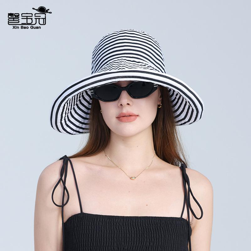 Summer contrasting striped big eaves bucket hat foldable sun hat children outdoor fashion sun hat