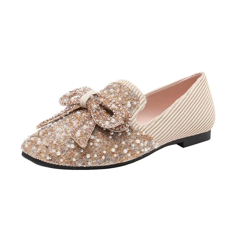Fashion Flat Shoes for Women Autumn New Bow-knot Pearls Women Shoes Flats Retro Light Slip On Casual Loafers Zapatillas Mujer