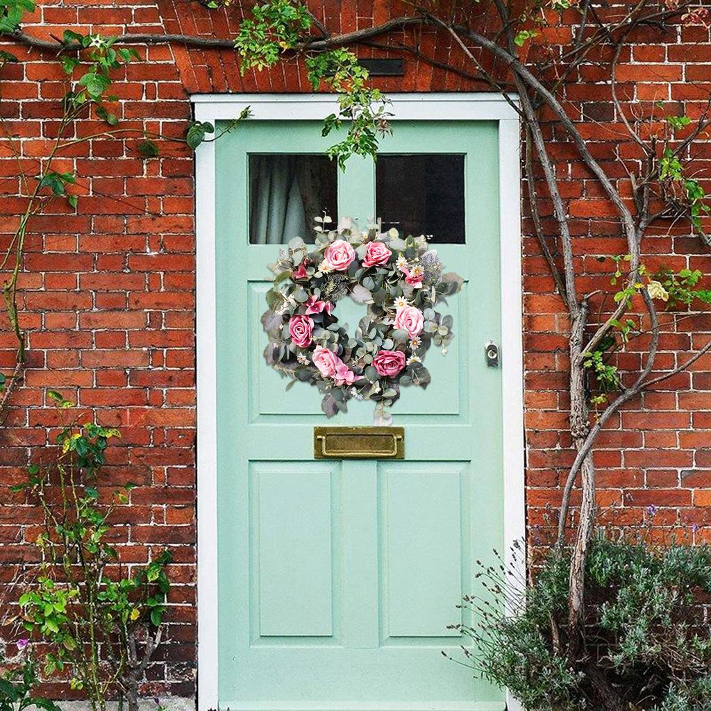 Artificial Eucalyptus Rose Wreaths Silk Flower Garland for Front Door Welcome Wreath Party