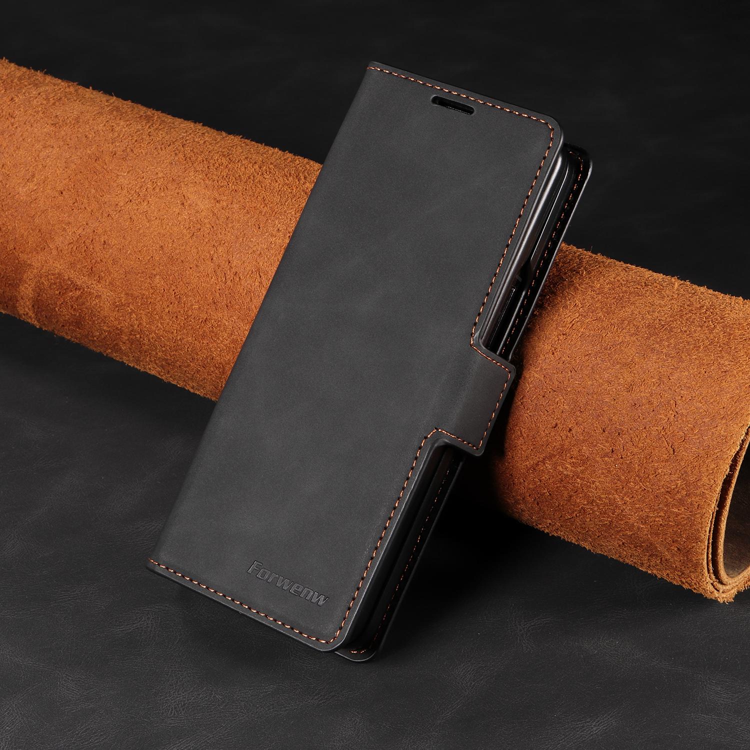

Роскошный ретро кожаный чехол для телефона Samsung Galaxy Z Fold 7 6 5 4 3 Fold7 Fold6 Fold5 Fold4 Кошелек Слот для карт Магнитная обложка-книжка Galaxy Z Fold7 чёрный