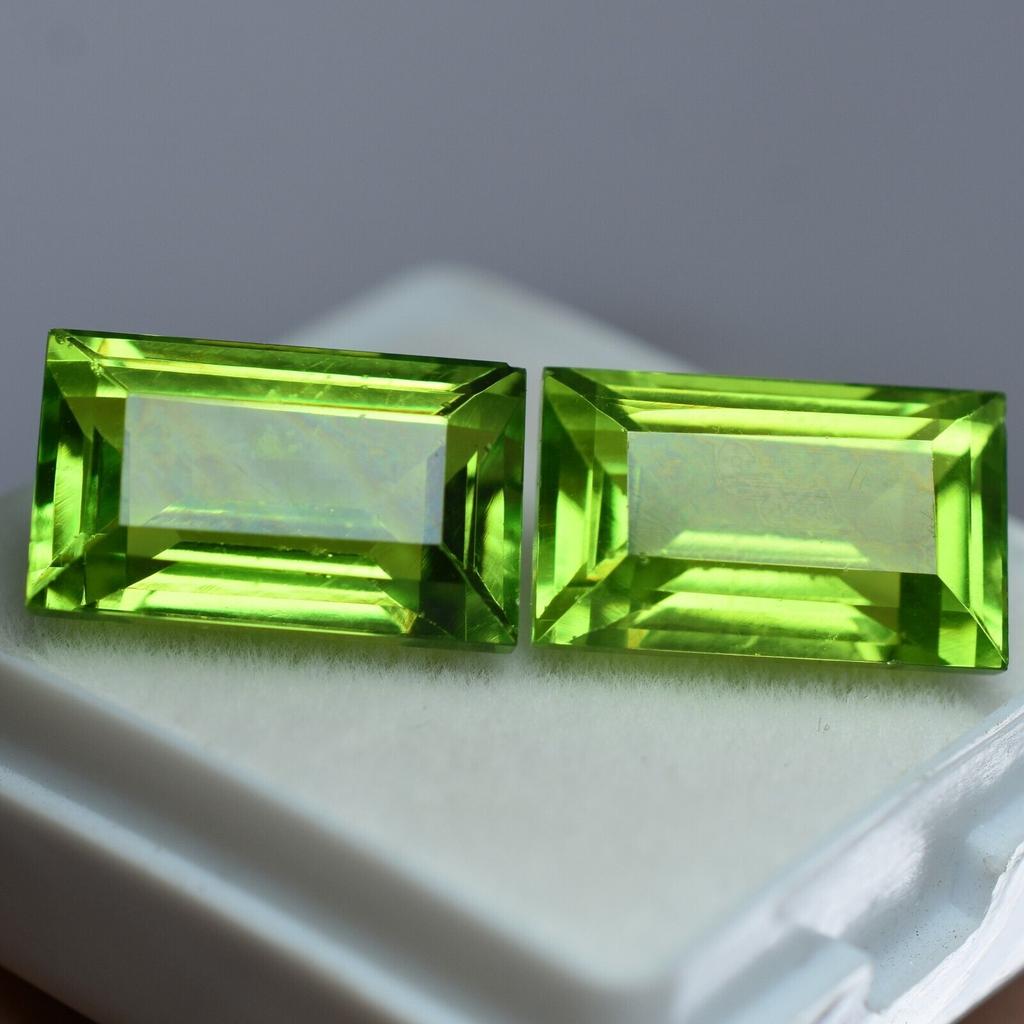 CERTIFIED Natural Peridot Loose Gemstone Pair 10 Ct Baguette Cut for Jewelry