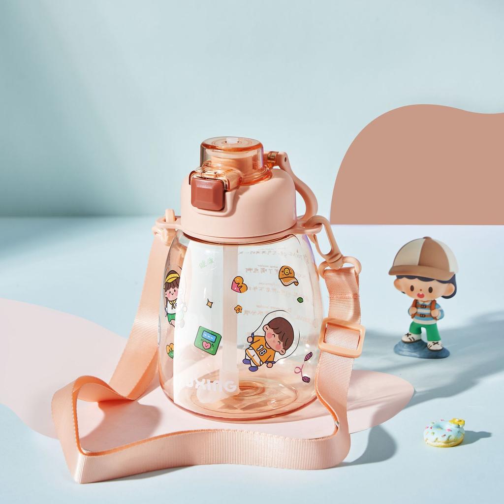 Kids Straw Cup Pot Belly Cup Student Cute Plastic Cup Cartoon Water Cup Outdoor Sports Portable Water Bottle