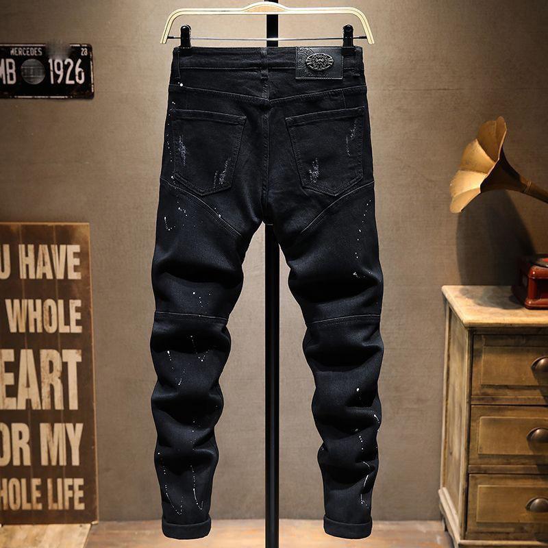 Modisch Trendige Slim Denim Jeans Herren Used Risse Löcher Patches Frühling Herbst Lässiges Design Koreanische Luxus Kleidung Hosen