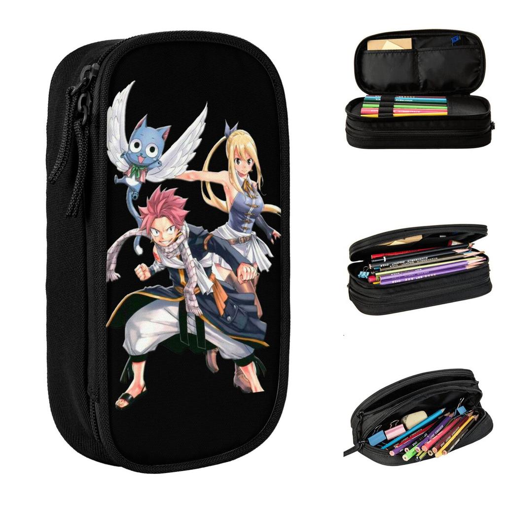 Fairy Tail Pencil Case Cute Natsu Lucy and Happy Pen Bag Girls Boys Big Capacity Office Cosmetic Pencilcases