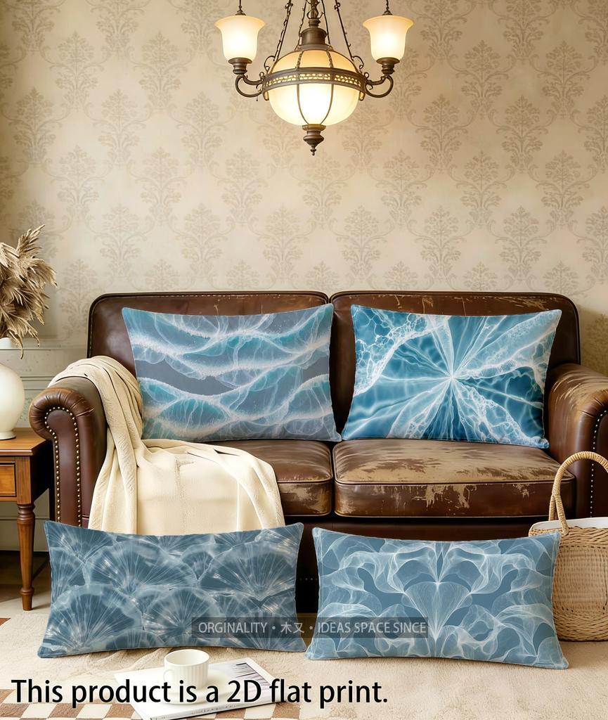 Blue Ocean Wave Pattern Pillowcase Suitable For Sofa Bedroom Car Pillow Cover Cushion Rectangular Back Cushion
