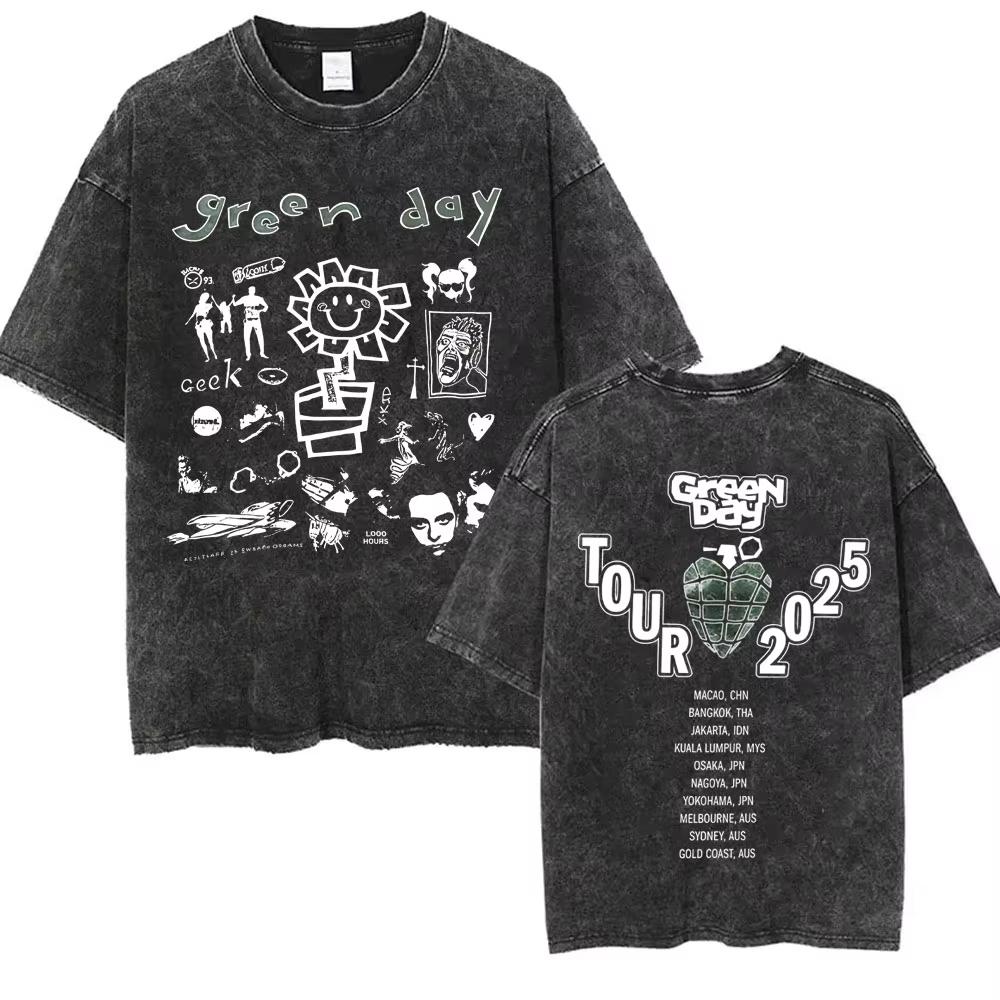 Washed Vintage Punk Band Green Day Kerplunk Graphic Tshirts Mens Women Gothic Rock Retro T Shirts Mens S Oversized Tshirts