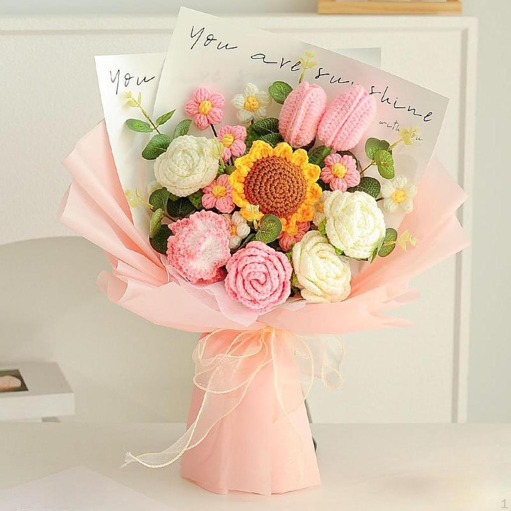 Artificial Crochet Flowers Gift Completed Flower for Mom Bride Decoration Handmade