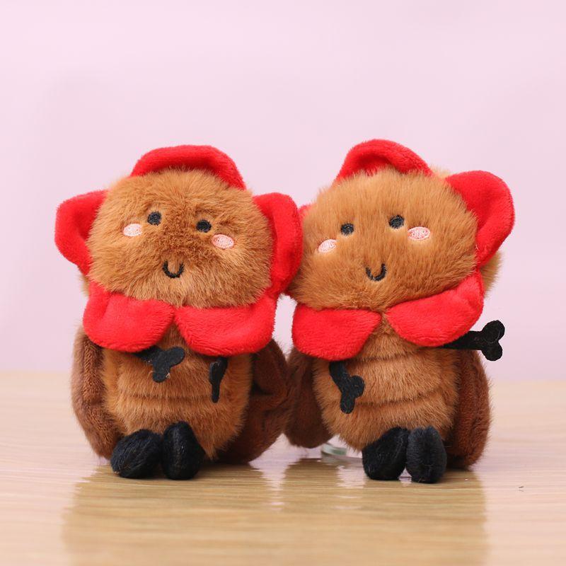 1Pcs Stuffed Animal Car Key Holder Cute Sunflower Cockroach Plush Keychain Backpack Pendant Stuffed Doll Keyrings For Students