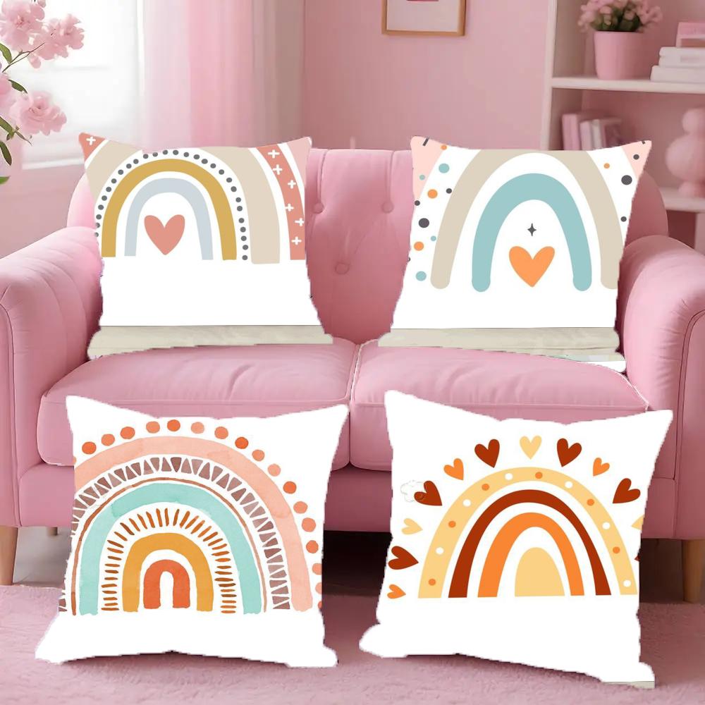 Rainbow Print Pillow Case Anti-Dustmite Pillowcase Invisible Zipper Silky Short Plush Sofa Cushion Cover