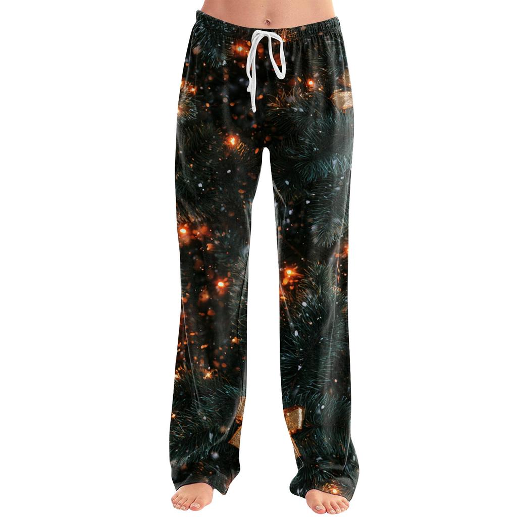 Damen Casual Hose mit Weihnachtsdruck ohne Taschen für Feiertags-Lounging und den Alltag