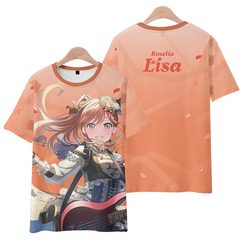 Roselia Anime Tee 2025 New BanG Dream Girl Band All Role Playing 3D Print T-shirt Summer Men Women Harajuku Short Sleeve Y2k Top