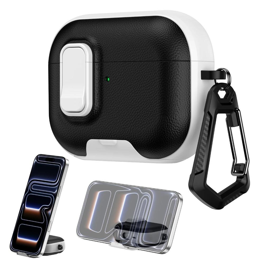 Secure Lock Texture Earphone Case With Phone Stand For Apple AirPods 4 Pro 3 2 Shockproof Bluetooth Headset Cover With Hook