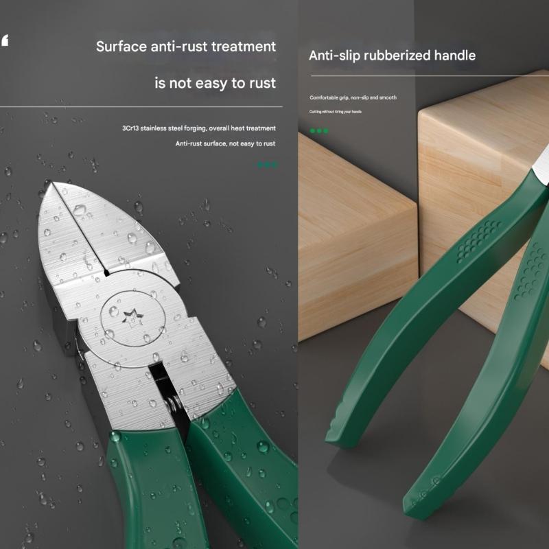 Premium Stainless Steel Reinforced Diagonal Cutting Pliers High Hardness Design Effortlessly Spring Action Cutting Tool