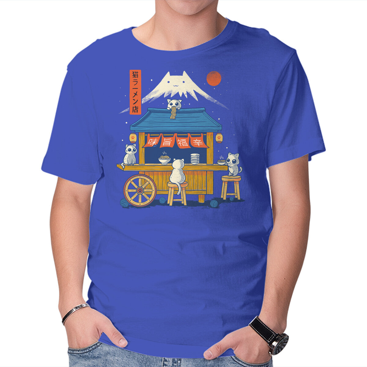 Unisex Crew Neck T-Shirt Ramen Cat Station Graphic Short Sleeve Casual Tee XXXXL