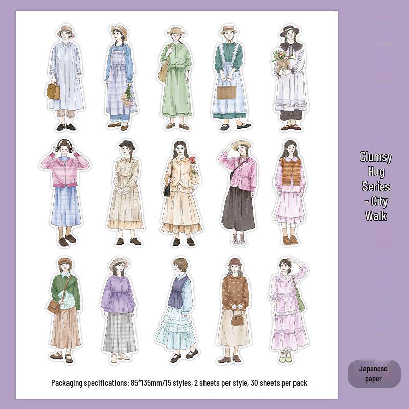 Clumsy Hug Series Journal Washi Sticker Pack - 4 Styles for Decoration & Collage