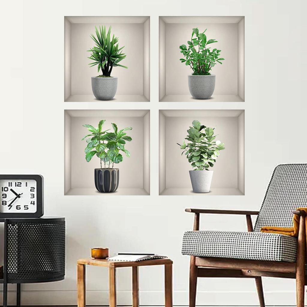 3D Green Plant Potted Wall Sticker: Waterproof, Self-Adhesive Decoration for Living Room, Bedroom, Entryway - Hides Blemishes and Fills Holes