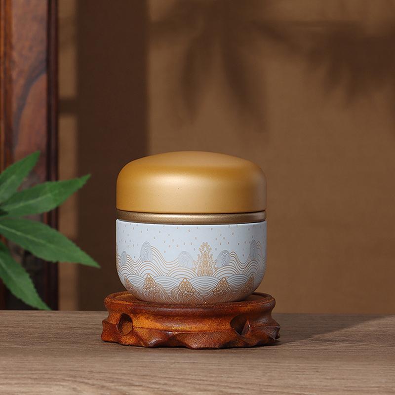Mini Exquisite Prints Tea Tin Double Cover Tea Storage Container Portable Chinese Style Tea Can Universal Home Kandy Spices Can