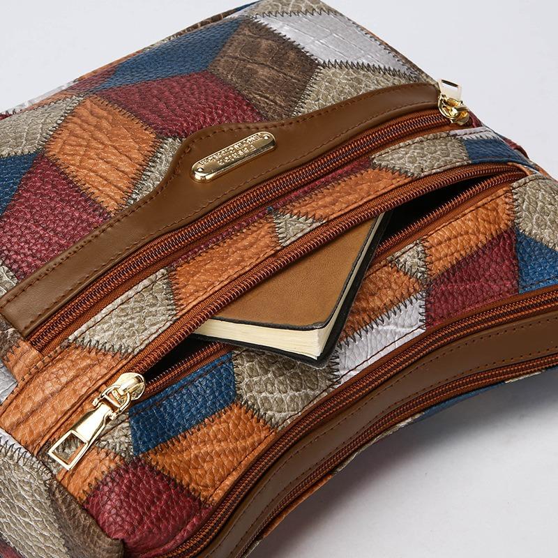 New Chinese Mother Messenger Bag Three-dimensional Splicing Contrasting Color Women's Fashion Bag Multi-layer Zipper Shoulder Women's Bag