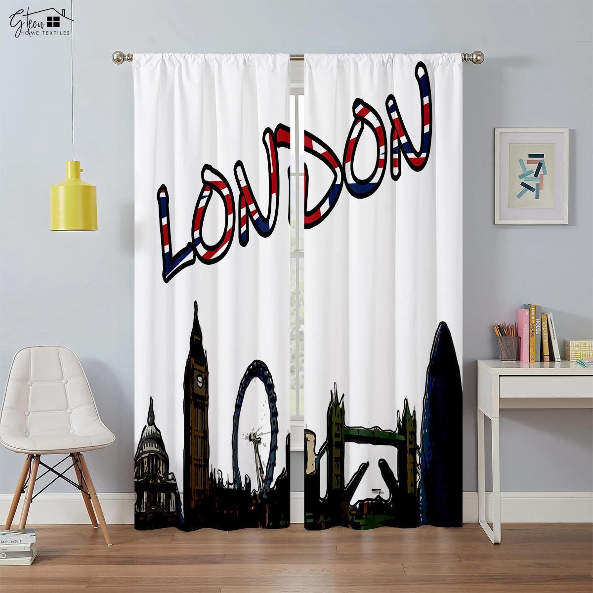 

Высококачественные городские здания 3D-печатные шторы ночной вид ручная роспись в индустриальном стиле затемняющие теплоизоляционные шторы 2 шт. W100xH130(CM) folio&Rod pocket