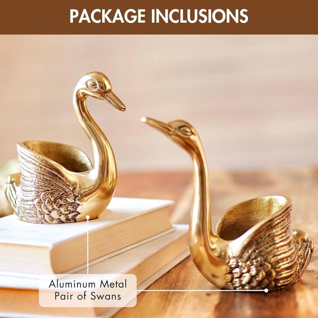 Metal Pair of Swans for Good Luck and Love|Candle Holder for Home Decor Tabletop Living Room