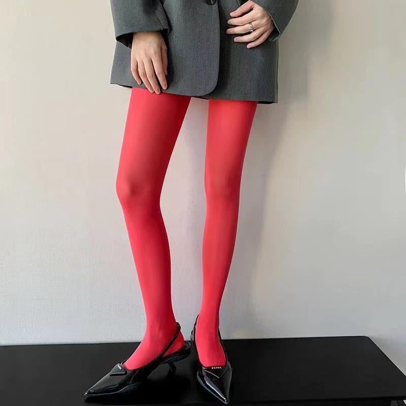 Female Tights Candy Color Velvet 100D High Elasticity Pantyhose Spring Autumn Plus Size Seamless Stockings Long Scoks Women Girl