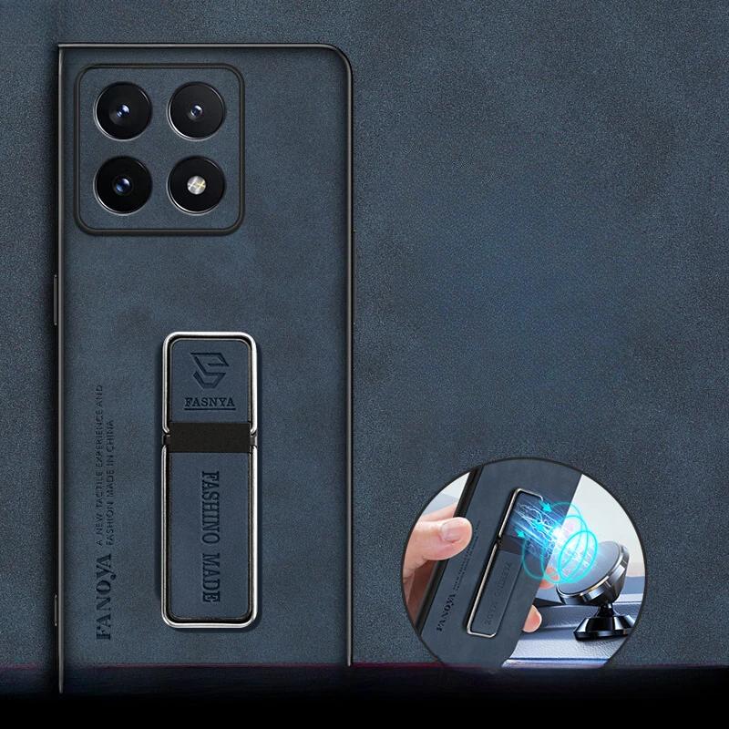 Husă de telefon din piele de oaie pentru Xiaomi 14T Pro 14T 13T 14 Civi poco X7 pro Suport pliabil mat Capac spate pentru Mi 14TPro