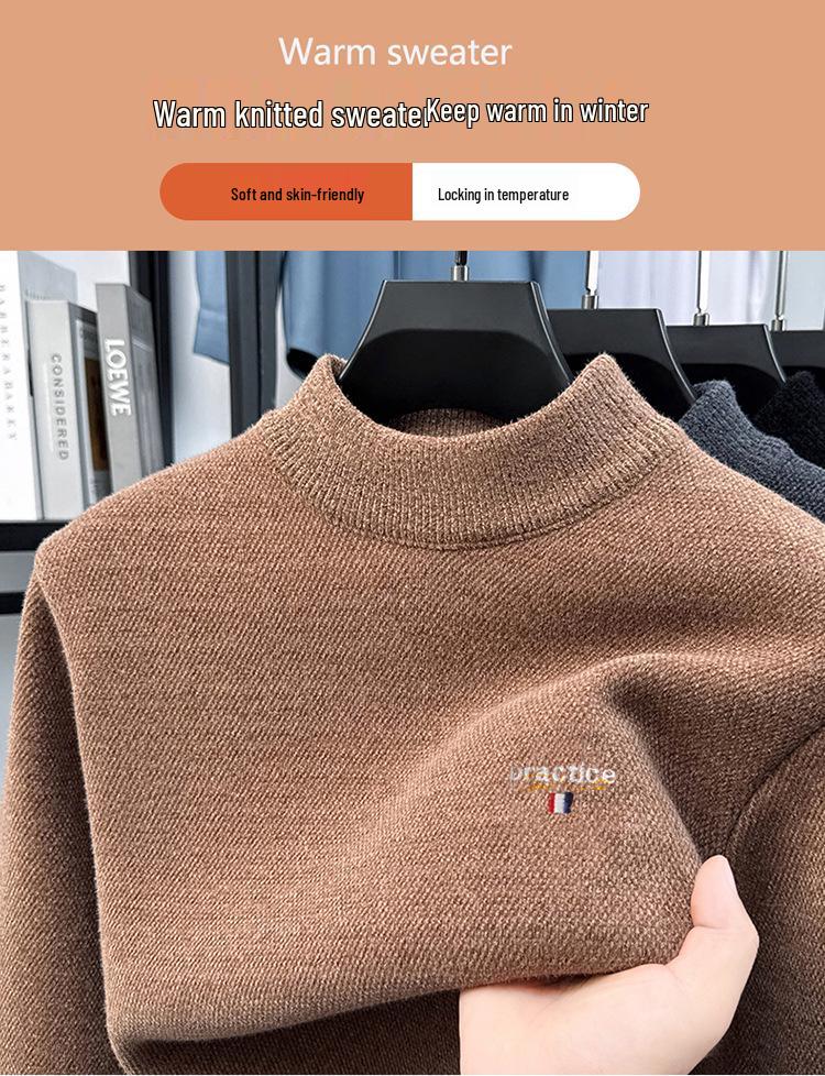 Men's Fleece-Lined Winter Embroidery Sweater