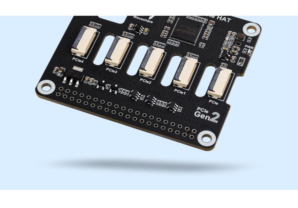 Raspberry Pi 5 Stackable Four-Channel PCIe FFC Expansion Board for Multiple HAT Modules