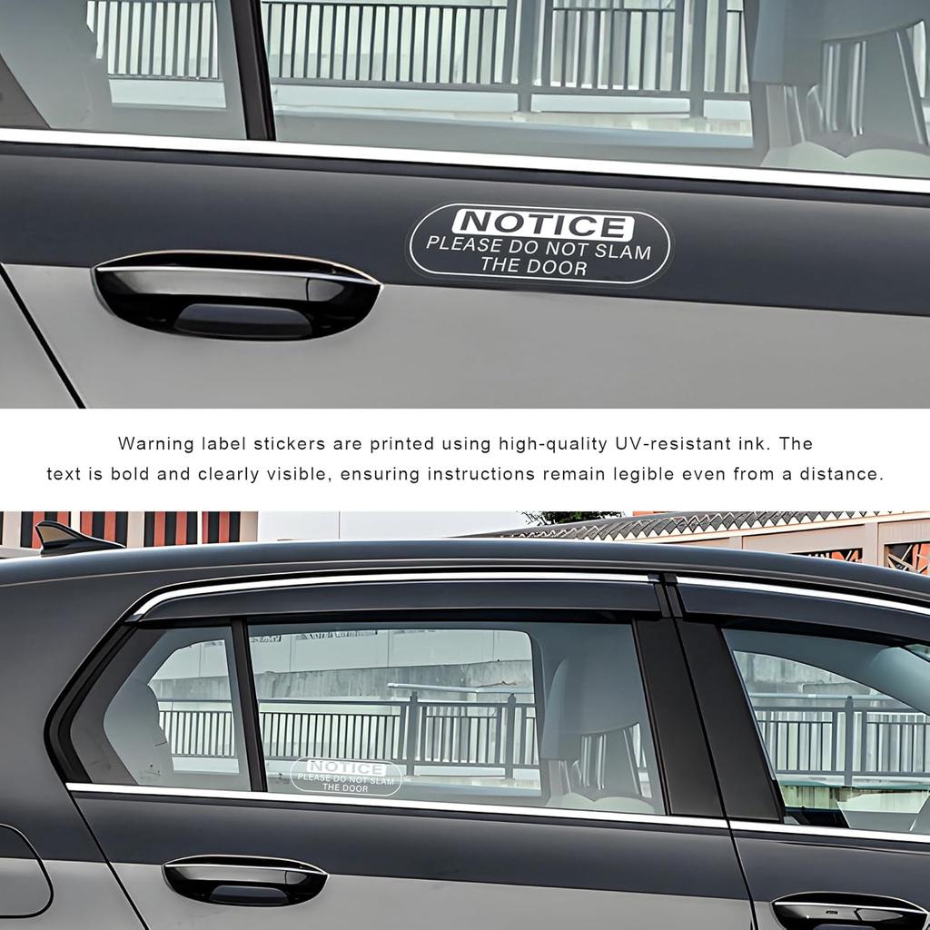 4 PCS Do Not Slam The Door Sticker, 5.9x2 Inch Close Door Gently Sign Waterproof Vinyl Warning Decal, UV Resistant Window Notice Sticker for Taxi