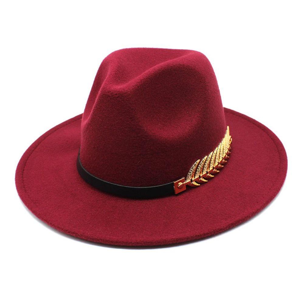Leaf Decoration Woolen Hats Formal Occasion British Vintage Hats Fashion Fedora Hat  Men Women