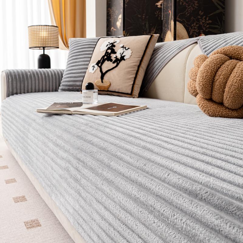 

Однотонный чехол для дивана из фланели в прямую полоску, подушка для дивана, толстая, нескользящая, подушка для дивана, кремовая, ветровая, подушка для дивана в гостиную 90x180cm светло-серый