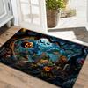 1pc Flannel Halloween Pumpkin And Bat Print Door Mat, Indoor Anti-Slip Carpet, Machine Washable And Fade-Proof, Soft Comfortable High Quality, Suitabl
