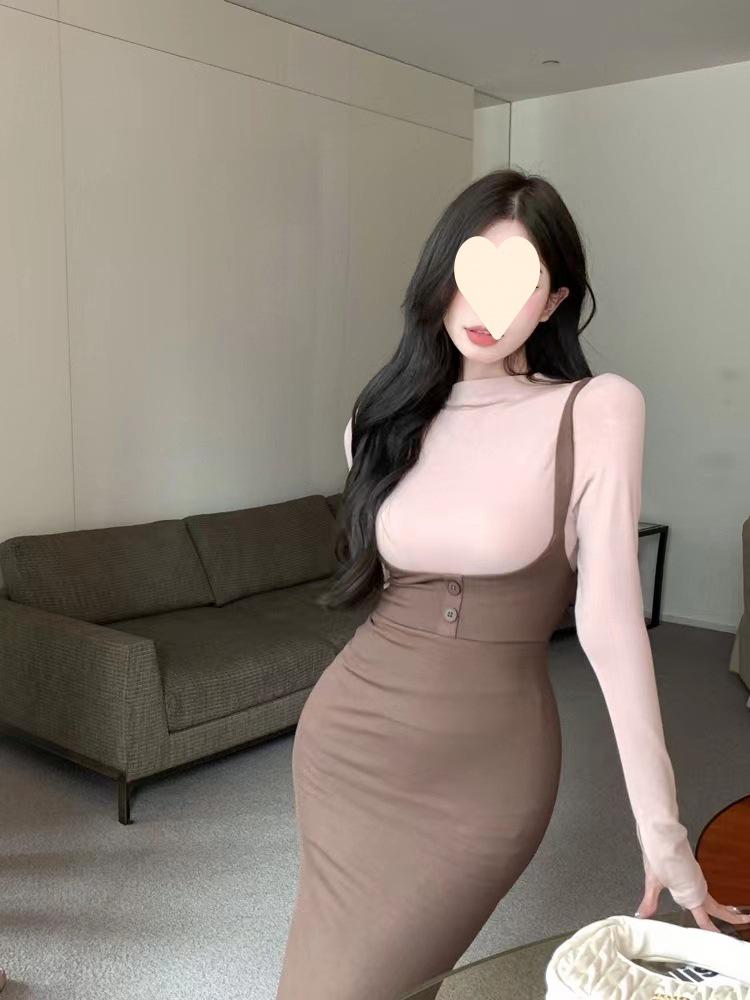 Kadın Alman Kadife Sıcak Balık Kuyruğu Elbise Takımı - Belden Oturan, Kalçayı Saran, Sonbahar ve Kış için Orta Boy İki Parça Set