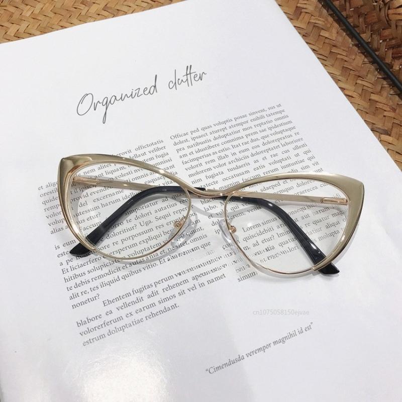 Vintage Metal Cat-Eye Myopia Glasses Ultra Light Hd Blue Light Blocking Eyeglasses Prescription Myopia Eyewear  0 To -4.0