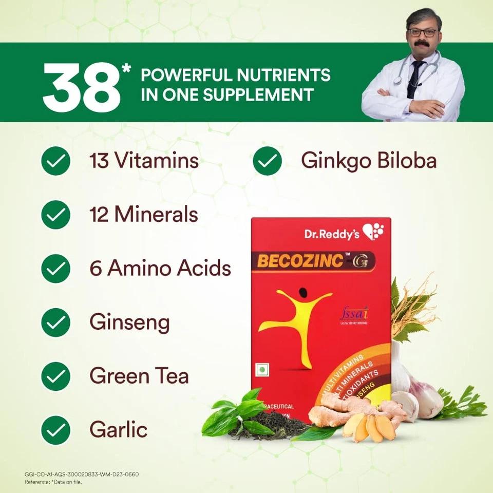 Dr. Reddy’s Becozinc G Multivitamin for Men & Women 30 Capsules Immunity Booster