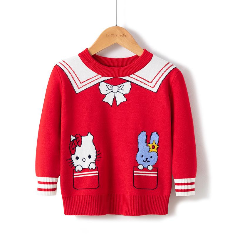Children's New Autumn/Winter Double-Layer Knitwear Boys' and Girls' Warm Knitted Sweaters Pullover Cartoon-Printed Sweaters Base Layer Sweaters