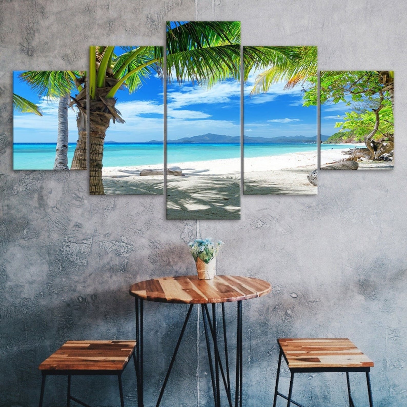 

Maldives Island Palm Tree White Sand Beach Ocean View 5 Piece Five Panel Wall Canvas Print Modern Art Poster Home Decor Gift For Him For Her 20X35 20X45 20X55CM